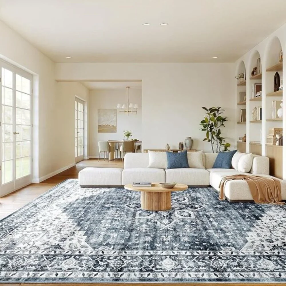 New 8x10 Washable Area Rug, Low-Profile, Non-Slip Vintage Carpet for Home